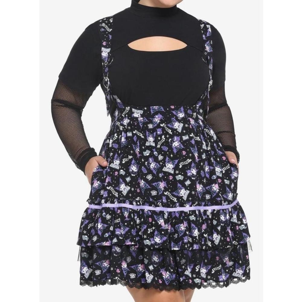 Sanrio Black & Purple Mini Skirt Pinafore with Character Print
